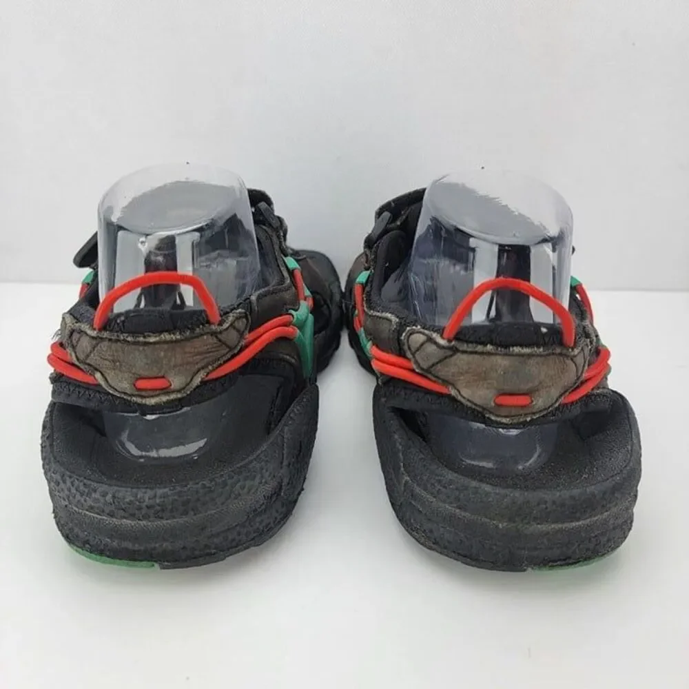 Lands End Kids Size 8 Brown Green Red Leather Hook Loop Outdoors Sandals